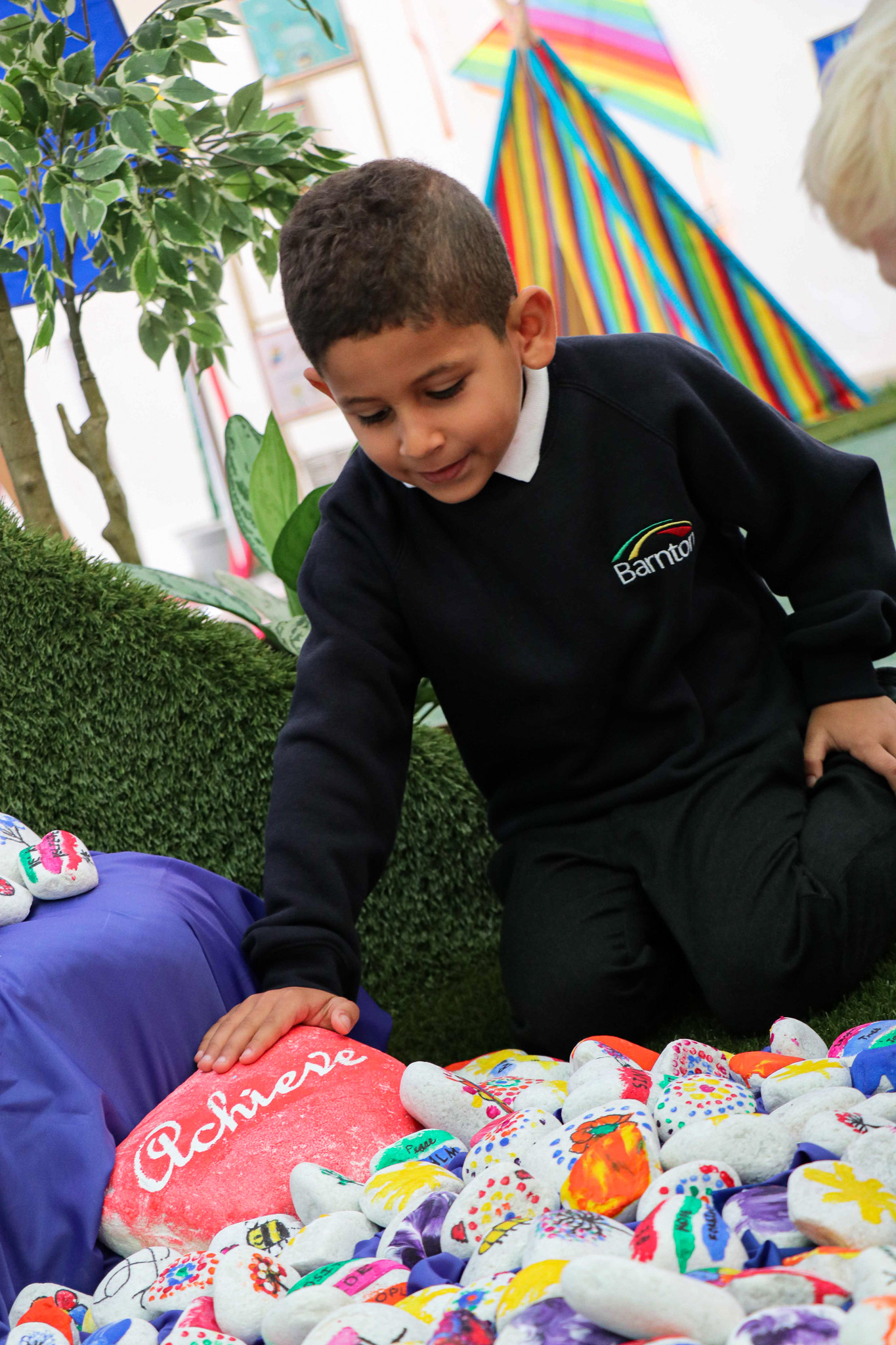 Barnton - 2 pupils playing with a large kite